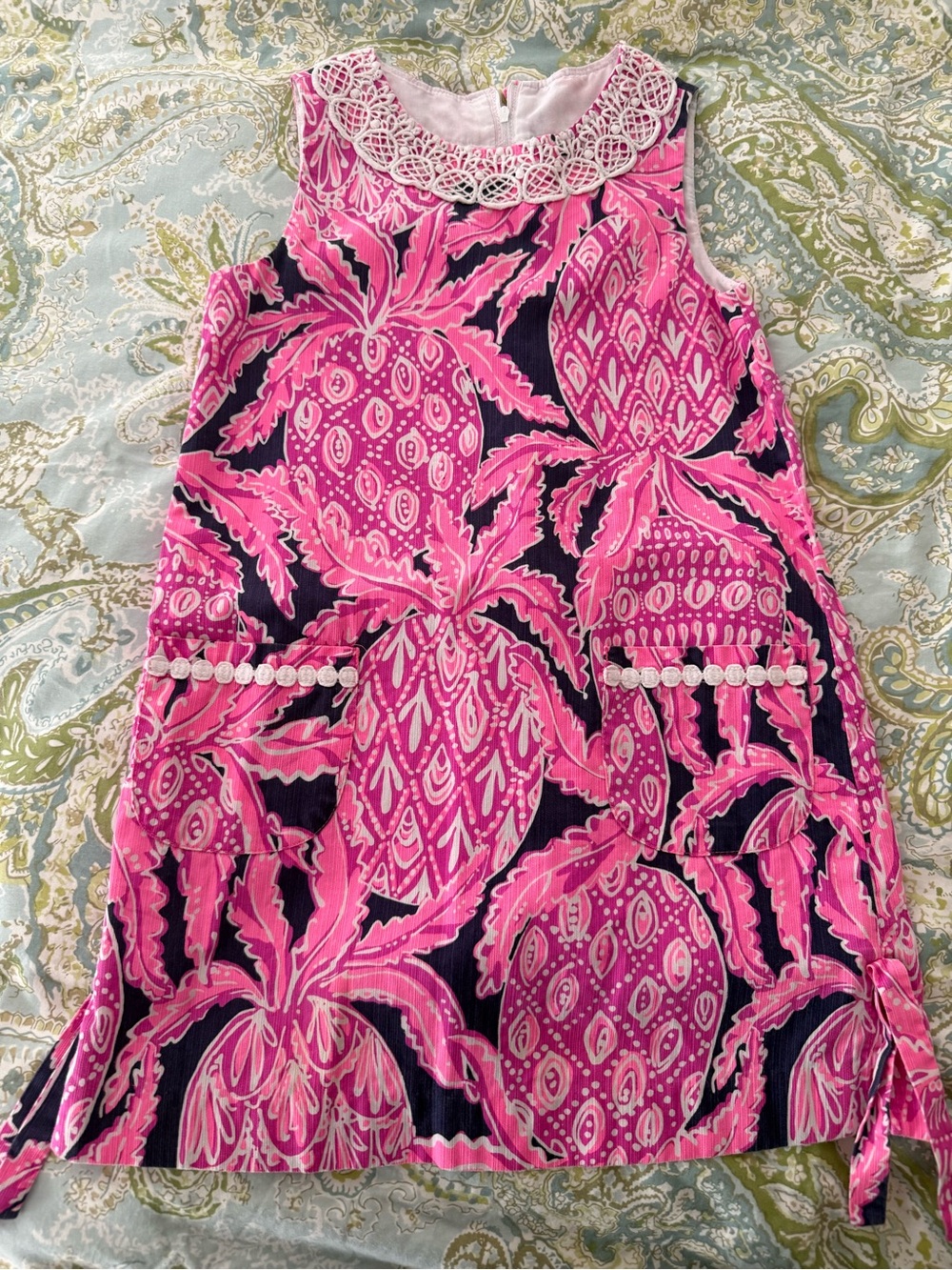 Lily Pulitzer Girls Pink & Navy Tropical Print Shift Dress
